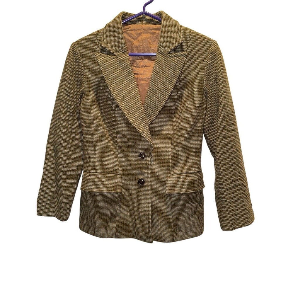 Vintage Women's Tweed Wool Fitted Blazer Jacket Small Brown Neutral Preppy